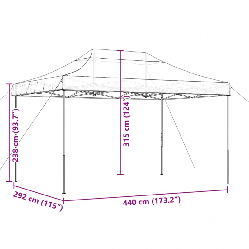 Partyzelt Faltbar Pop-Up Schwarz 440x292x315 cm