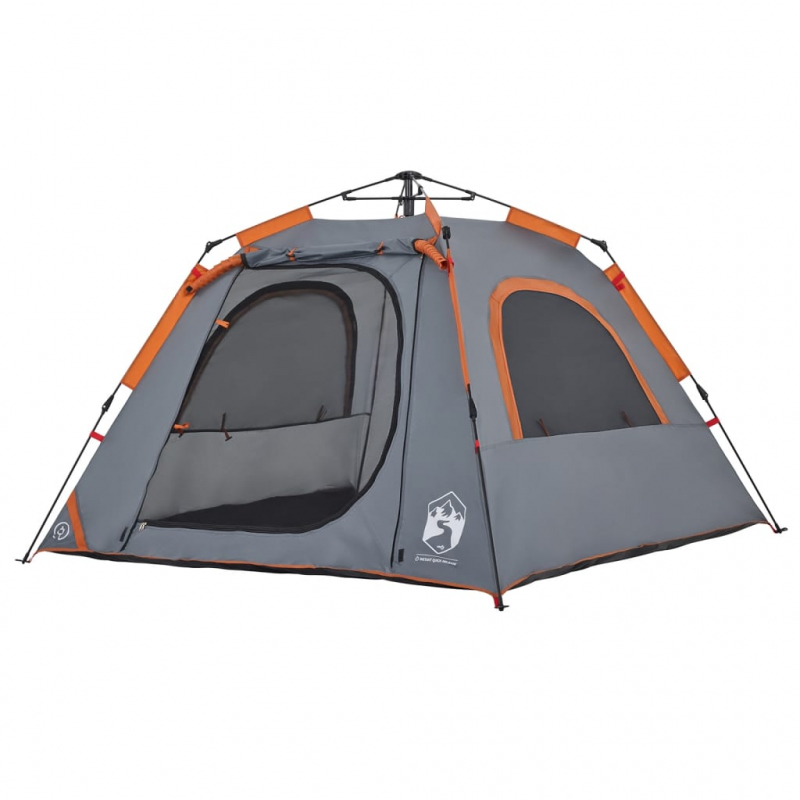 Kuppel-Campingzelt 4 Personen Grau und Orange Quick Release