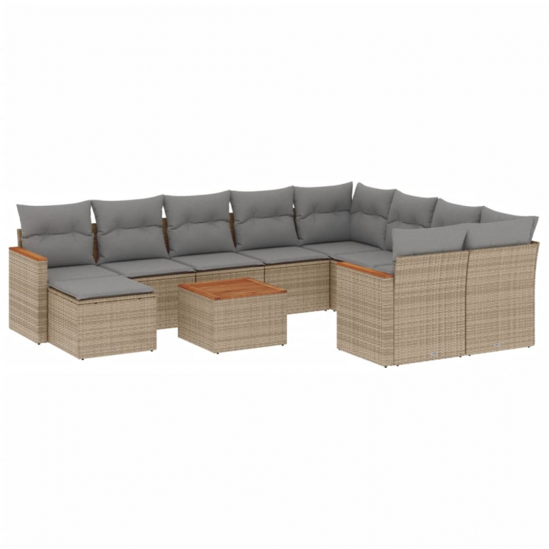 11-tlg. Garten-Sofagarnitur mit Kissen Beige Poly Rattan