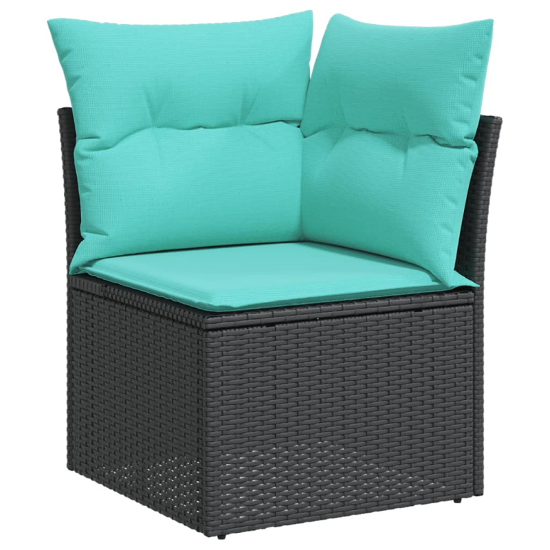 10-tlg. Garten-Sofagarnitur mit Kissen Schwarz Poly Rattan