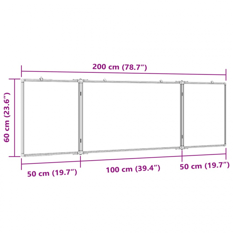 Magnetisches Whiteboard Klappbar 200x60x1,7 cm Aluminium