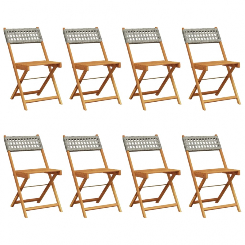Gartenstühle 8 Stk. Klappbar Grau Poly Rattan & Massivholz