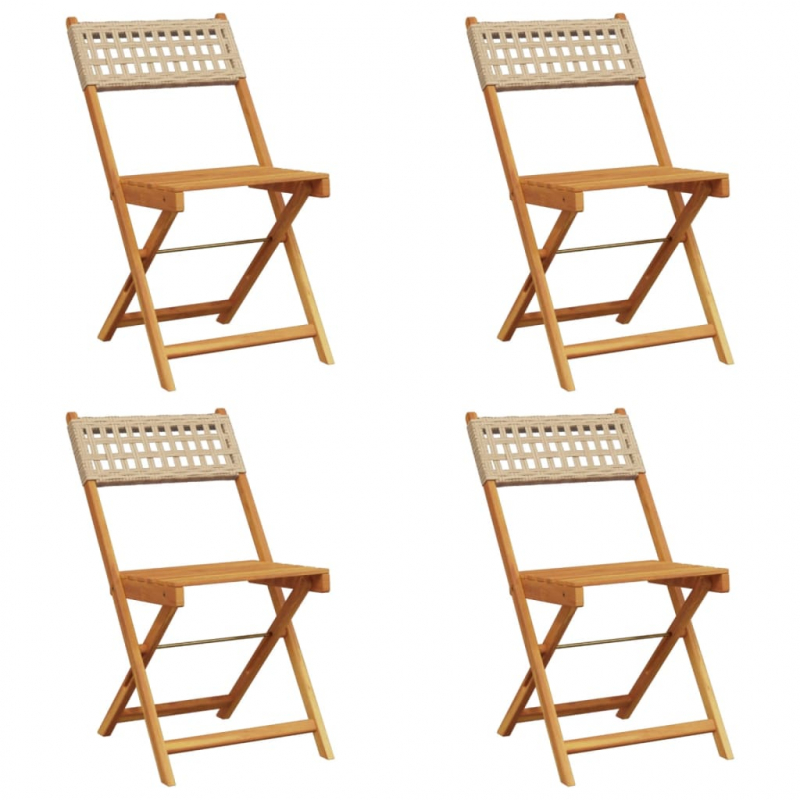 Gartenstühle 4 Stk. Klappbar Beige Poly Rattan & Massivholz