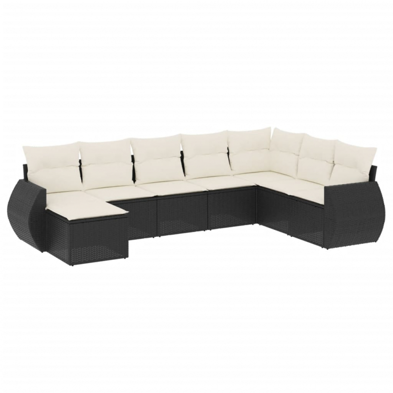 8-tlg. Garten-Sofagarnitur mit Kissen Schwarz Poly Rattan