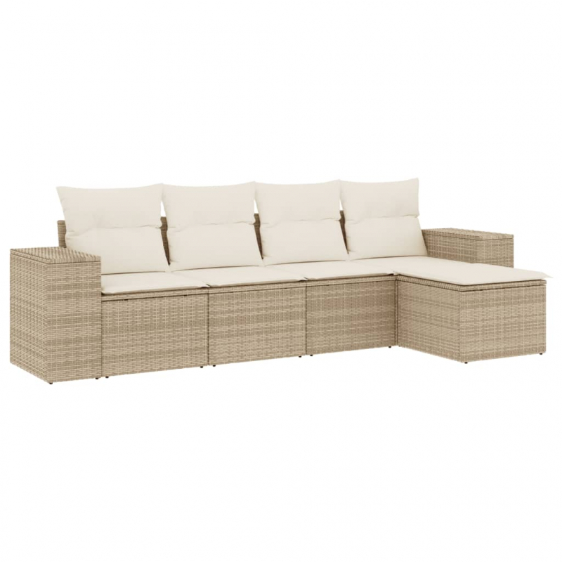 5-tlg. Garten-Sofagarnitur mit Kissen Beige Poly Rattan