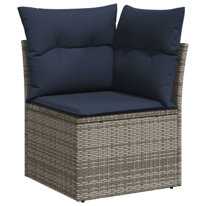 10-tlg. Garten-Sofagarnitur mit Kissen Grau Poly Rattan