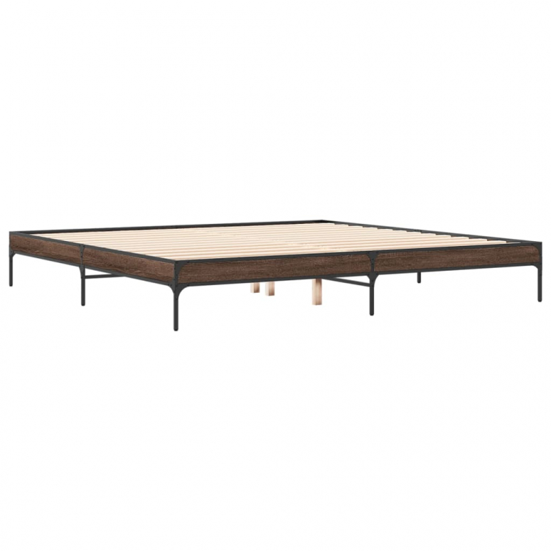 Bettgestell Braun Eichen-Optik 200x200 cm Holzwerkstoff Metall