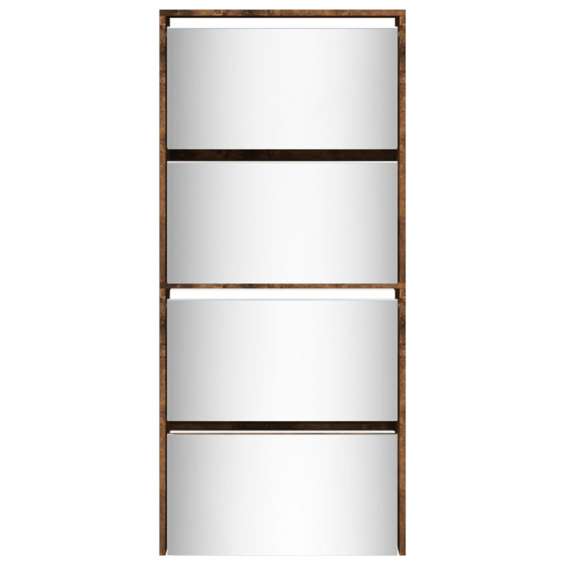 Schuhschrank mit Spiegel 4 Fächer Räuchereiche 63x17x134 cm