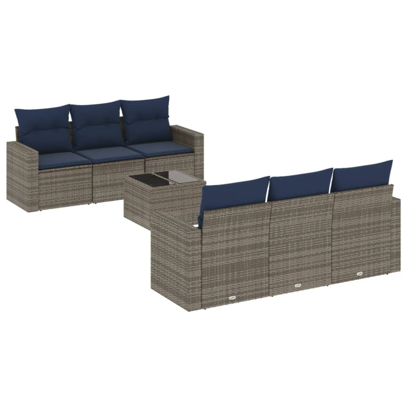 7-tlg. Garten-Sofagarnitur mit Kissen Grau Poly Rattan