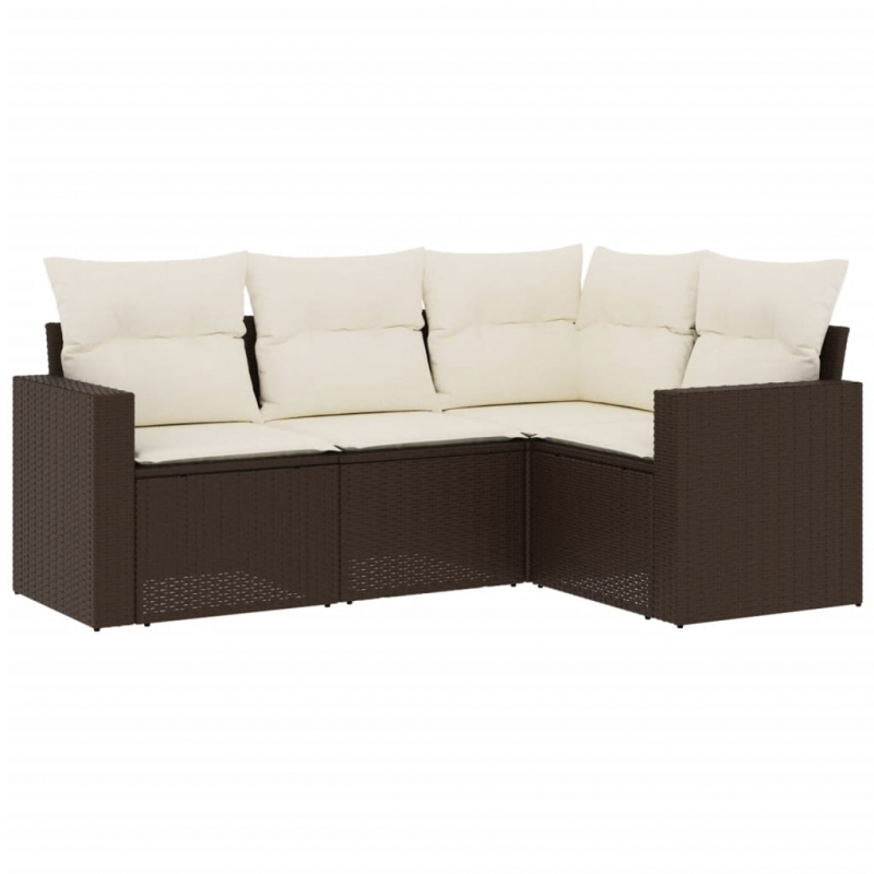 4-tlg. Garten-Sofagarnitur mit Kissen Braun Poly Rattan