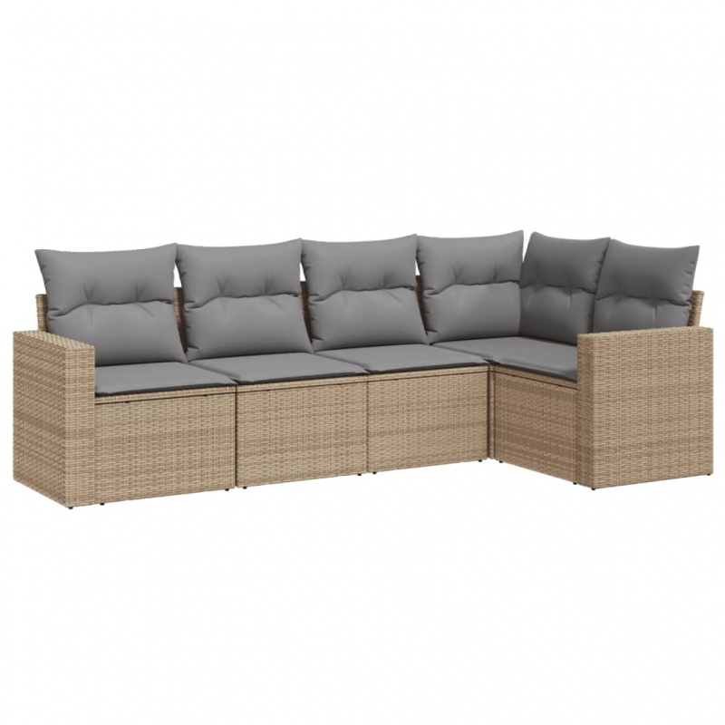 5-tlg. Garten-Sofagarnitur mit Kissen Beige Poly Rattan