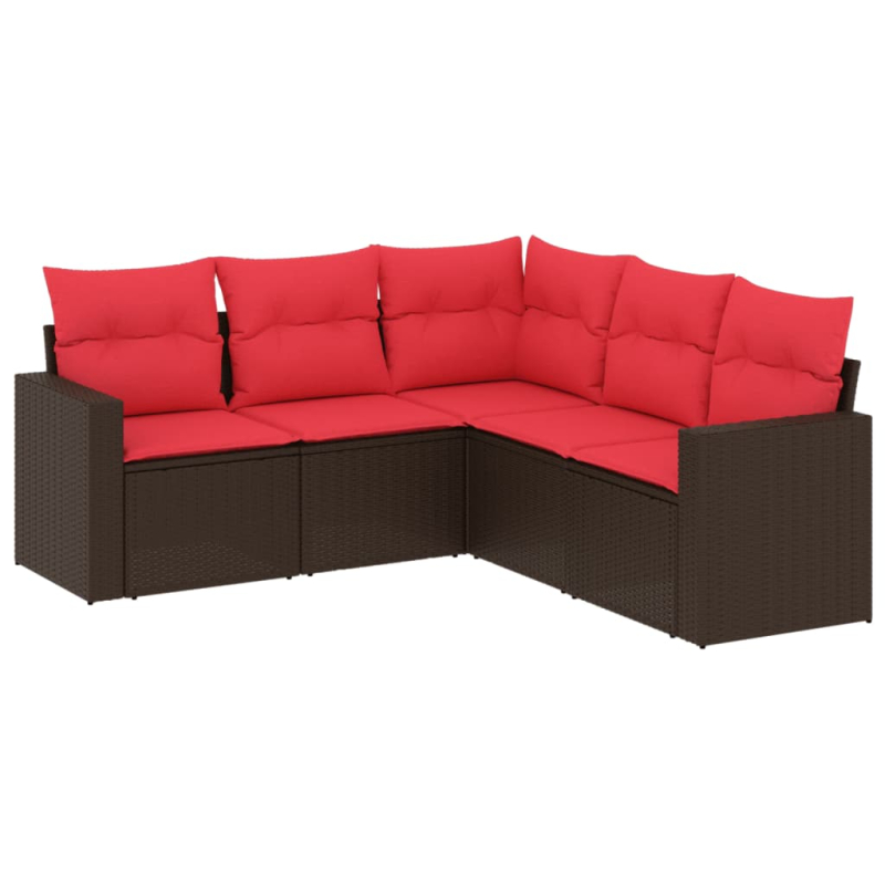 5-tlg. Garten-Sofagarnitur mit Kissen Braun Poly Rattan