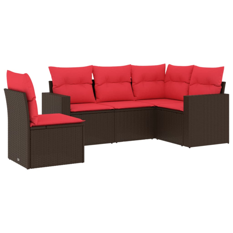 5-tlg. Garten-Sofagarnitur mit Kissen Braun Poly Rattan