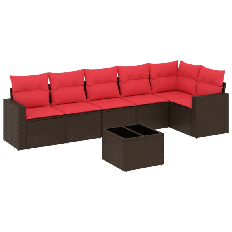 7-tlg. Garten-Sofagarnitur mit Kissen Braun Poly Rattan