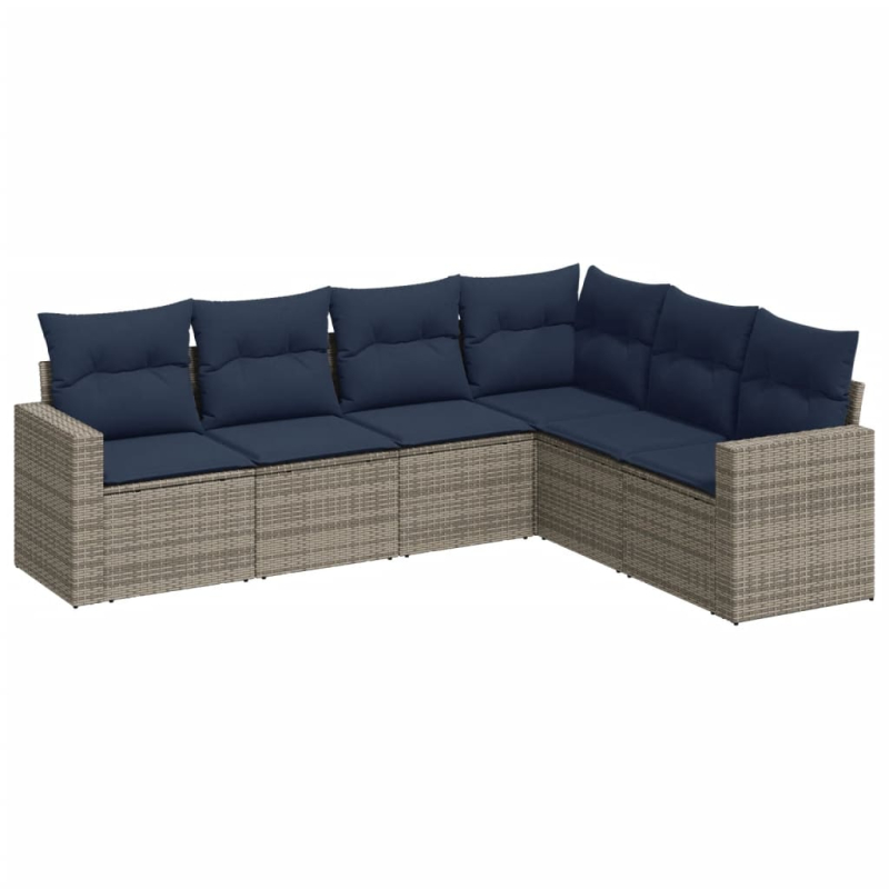 6-tlg. Garten-Sofagarnitur mit Kissen Grau Poly Rattan