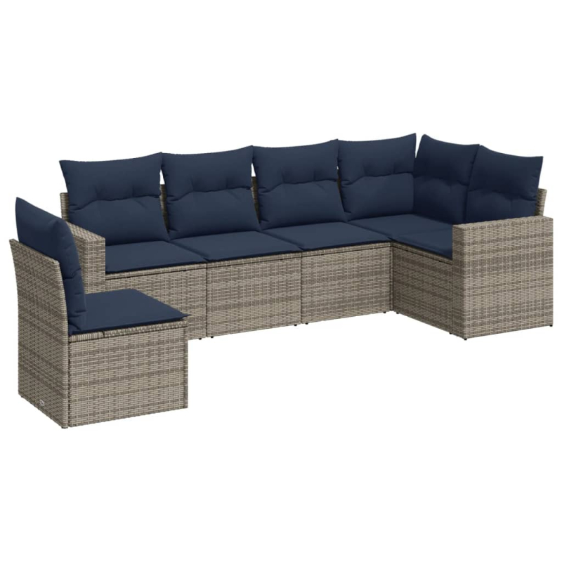 6-tlg. Garten-Sofagarnitur mit Kissen Grau Poly Rattan