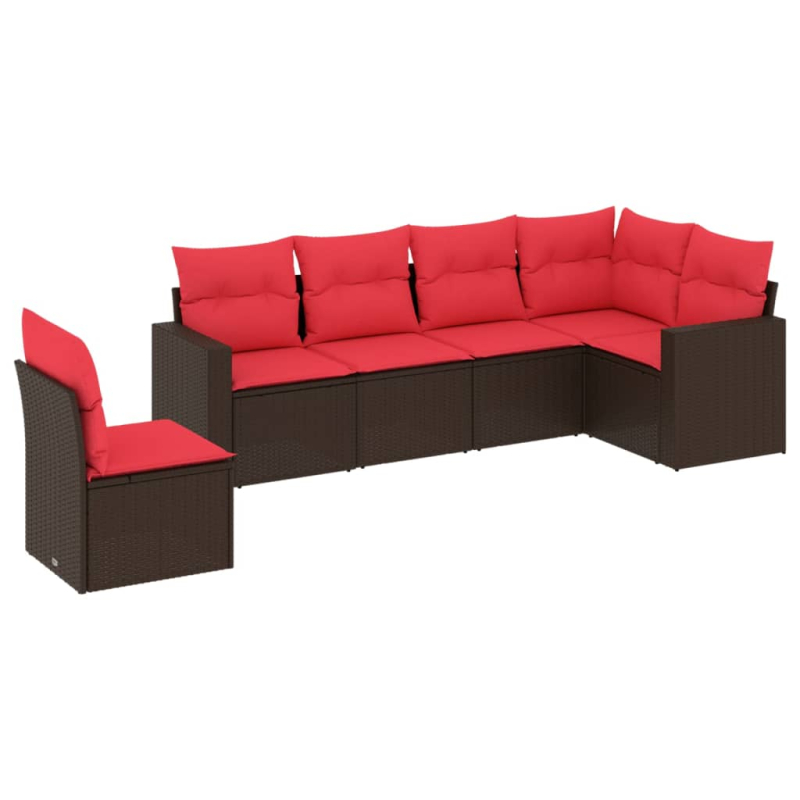 6-tlg. Garten-Sofagarnitur mit Kissen Braun Poly Rattan
