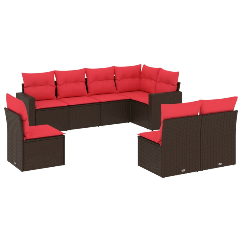 8-tlg. Garten-Sofagarnitur mit Kissen Braun Poly Rattan