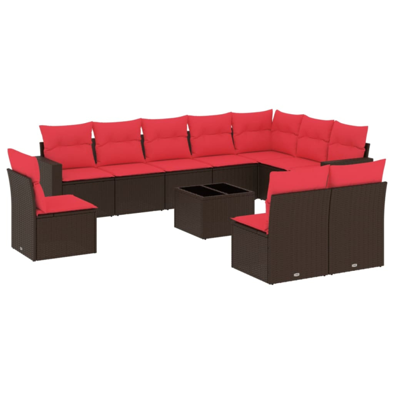11-tlg. Garten-Sofagarnitur mit Kissen Braun Poly Rattan