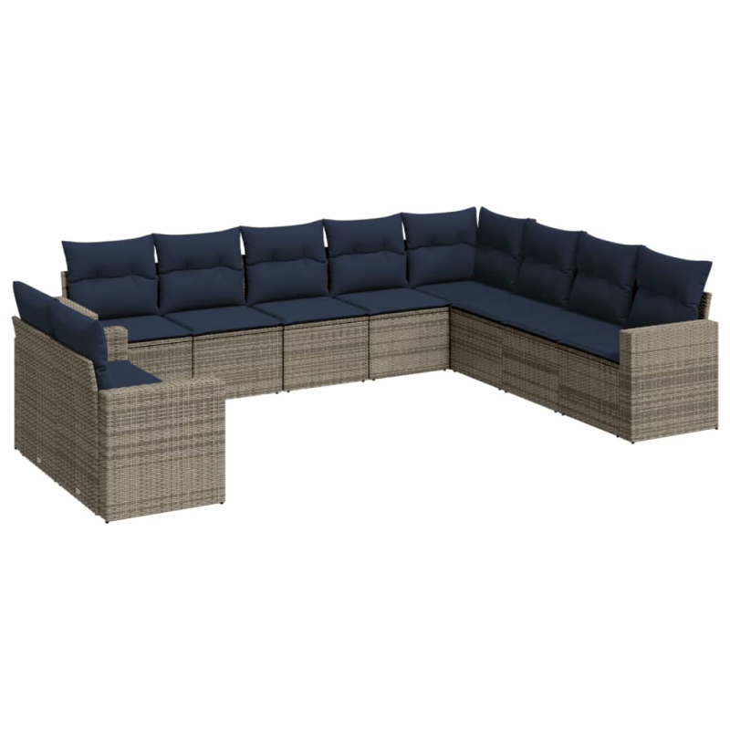 10-tlg. Garten-Sofagarnitur mit Kissen Grau Poly Rattan