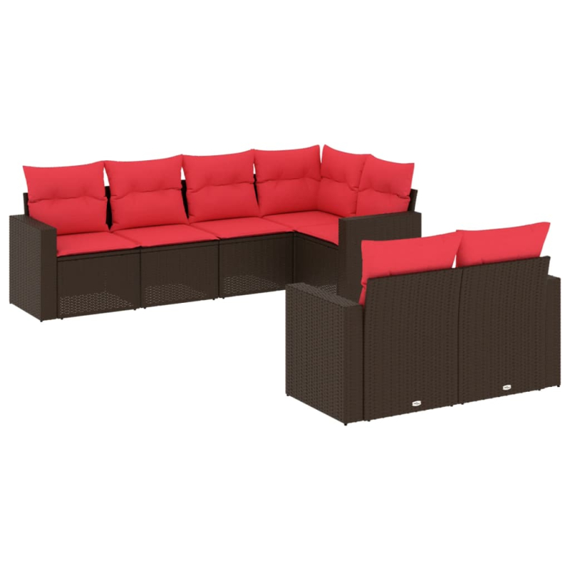 7-tlg. Garten-Sofagarnitur mit Kissen Braun Poly Rattan