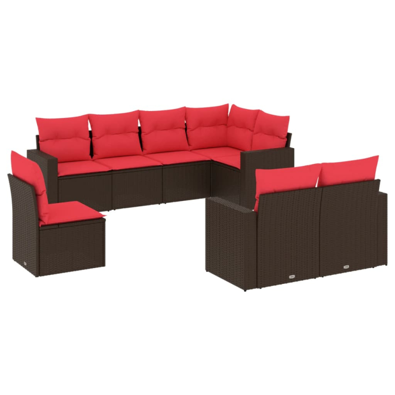 8-tlg. Garten-Sofagarnitur mit Kissen Braun Poly Rattan