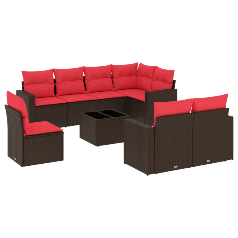 9-tlg. Garten-Sofagarnitur mit Kissen Braun Poly Rattan
