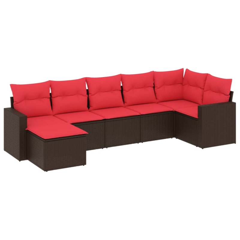 7-tlg. Garten-Sofagarnitur mit Kissen Braun Poly Rattan