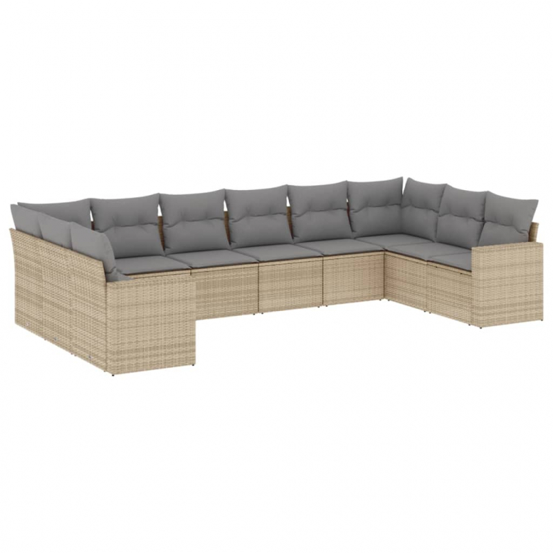 10-tlg. Garten-Sofagarnitur mit Kissen Beige Poly Rattan