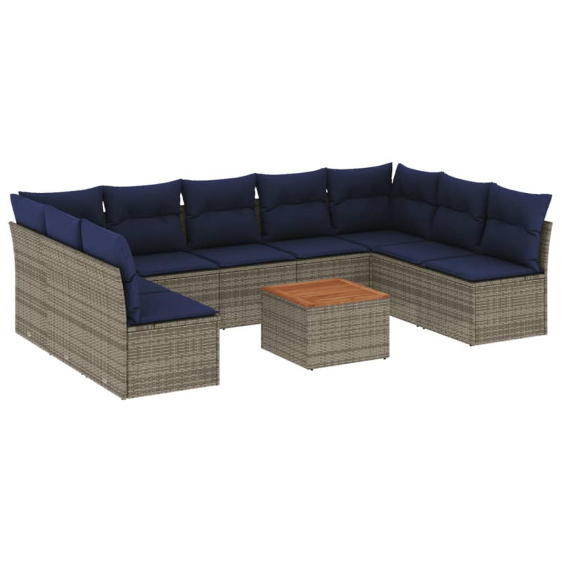 10-tlg. Garten-Sofagarnitur mit Kissen Grau Poly Rattan