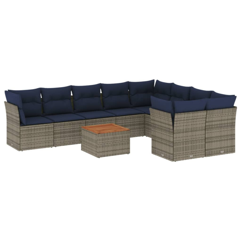 10-tlg. Garten-Sofagarnitur mit Kissen Grau Poly Rattan