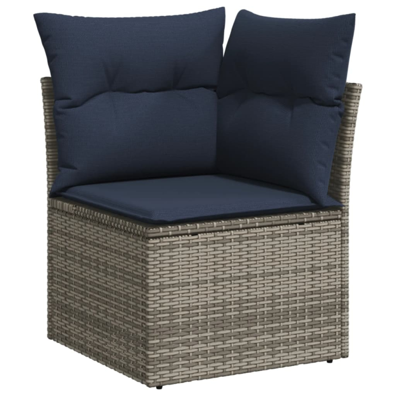11-tlg. Garten-Sofagarnitur mit Kissen Grau Poly Rattan