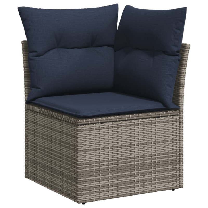 10-tlg. Garten-Sofagarnitur mit Kissen Grau Poly Rattan