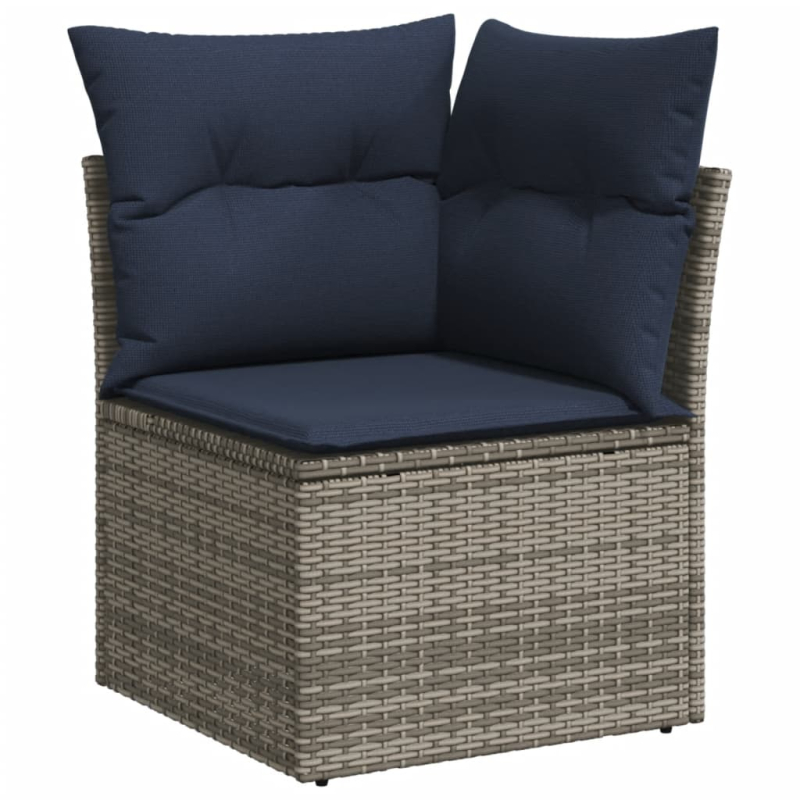10-tlg. Garten-Sofagarnitur mit Kissen Grau Poly Rattan