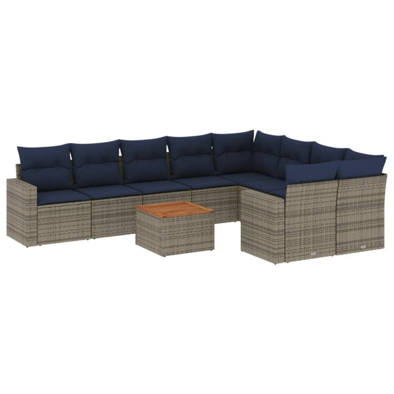 10-tlg. Garten-Sofagarnitur mit Kissen Grau Poly Rattan