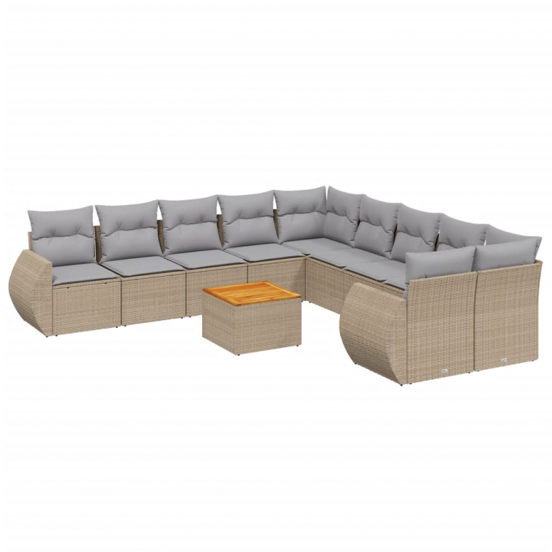 11-tlg. Garten-Sofagarnitur mit Kissen Beige Poly Rattan