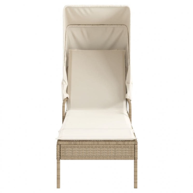 Sonnenliegen 2 Stk. mit Dach und Tisch Beige Poly Rattan