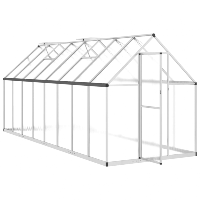 Gewächshaus mit Fundamentrahmen Silber 445x169x195cm Aluminimum