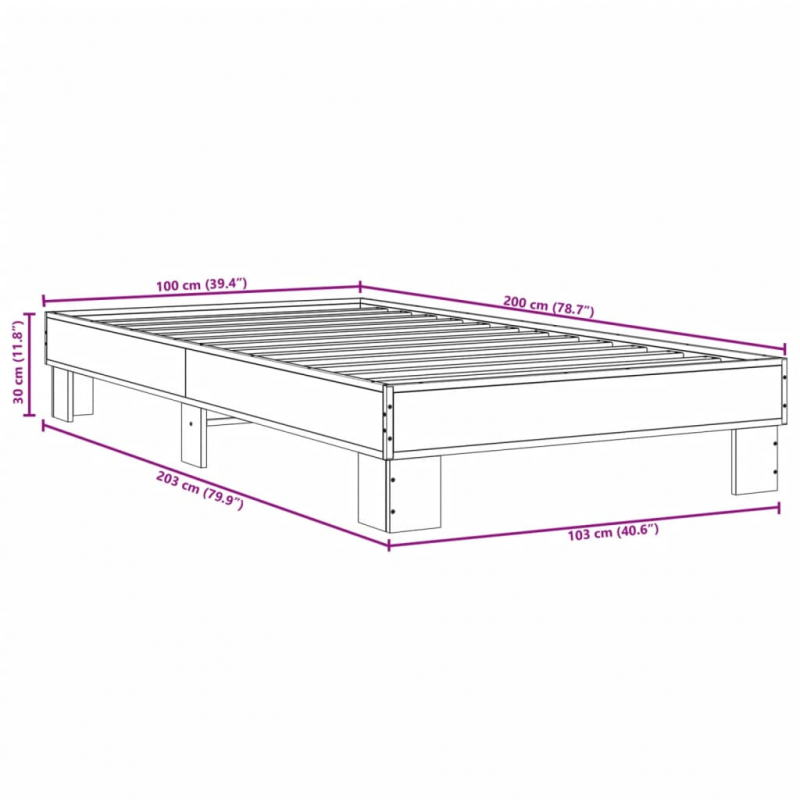 Bettgestell Braun Eichen-Optik 100x200 cm Holzwerkstoff Metall
