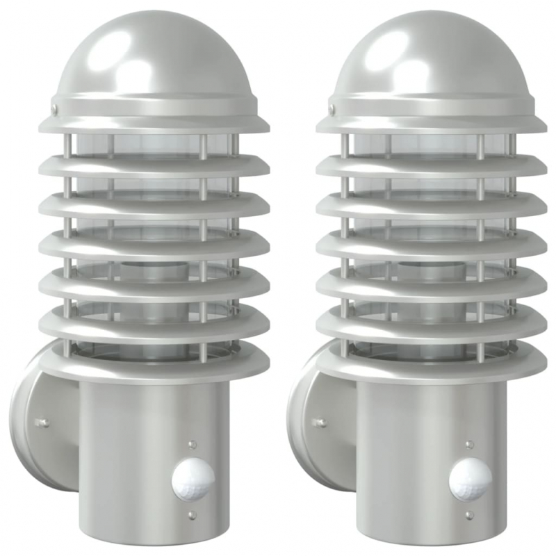 Außenwandleuchten mit Bewegungsmelder 2 Stk. Silbern Edelstahl