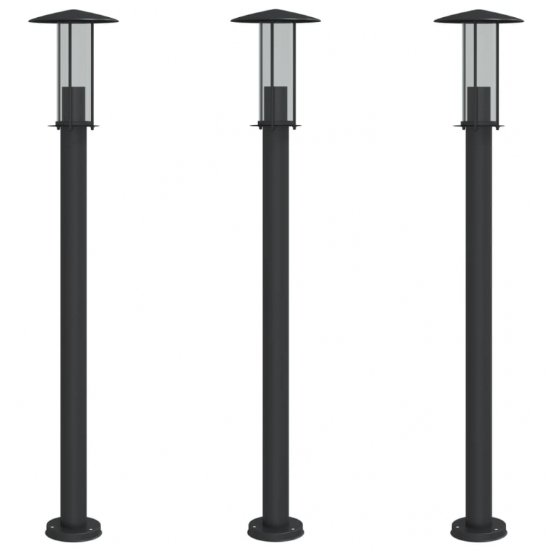 Wegeleuchten 3 Stk. Schwarz 100 cm Edelstahl