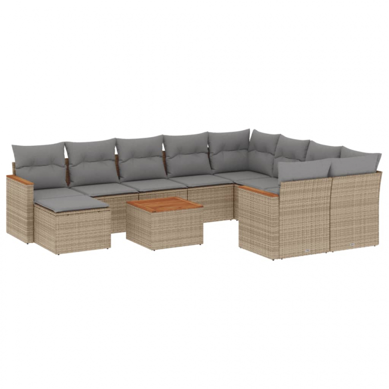 11-tlg. Garten-Sofagarnitur mit Kissen Beige Poly Rattan