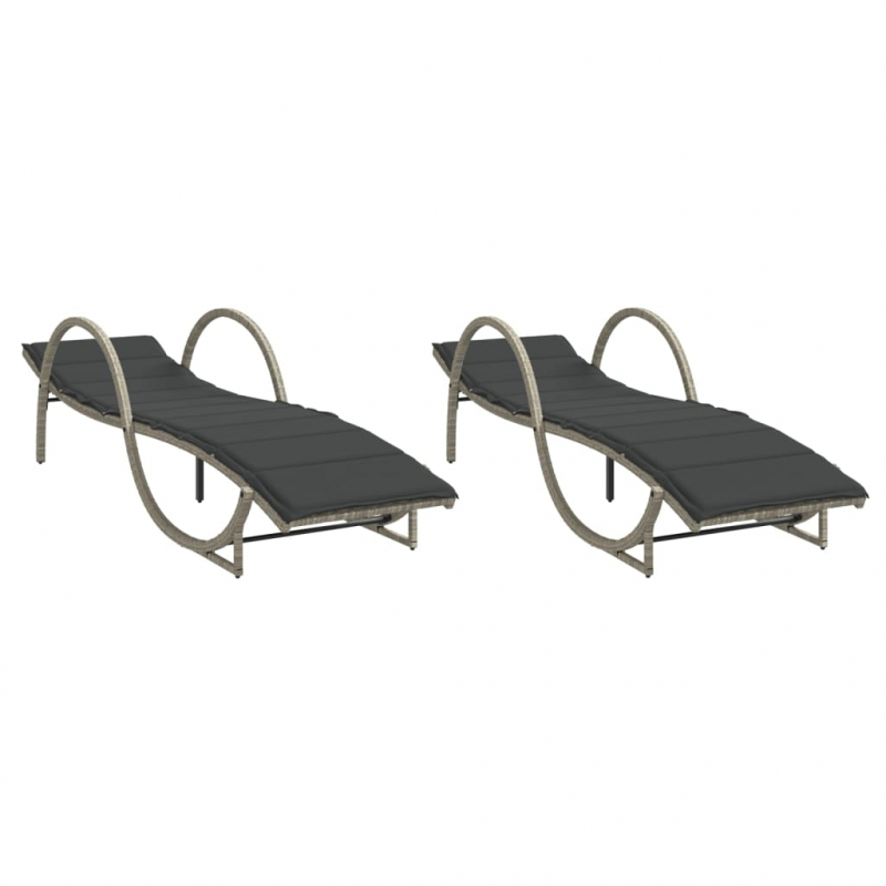 Sonnenliegen 2 Stk. mit Auflagen Hellgrau Poly Rattan