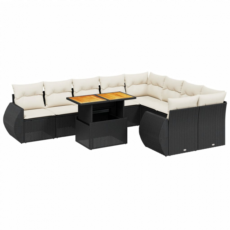 10-tlg. Garten-Sofagarnitur mit Kissen Schwarz Poly Rattan