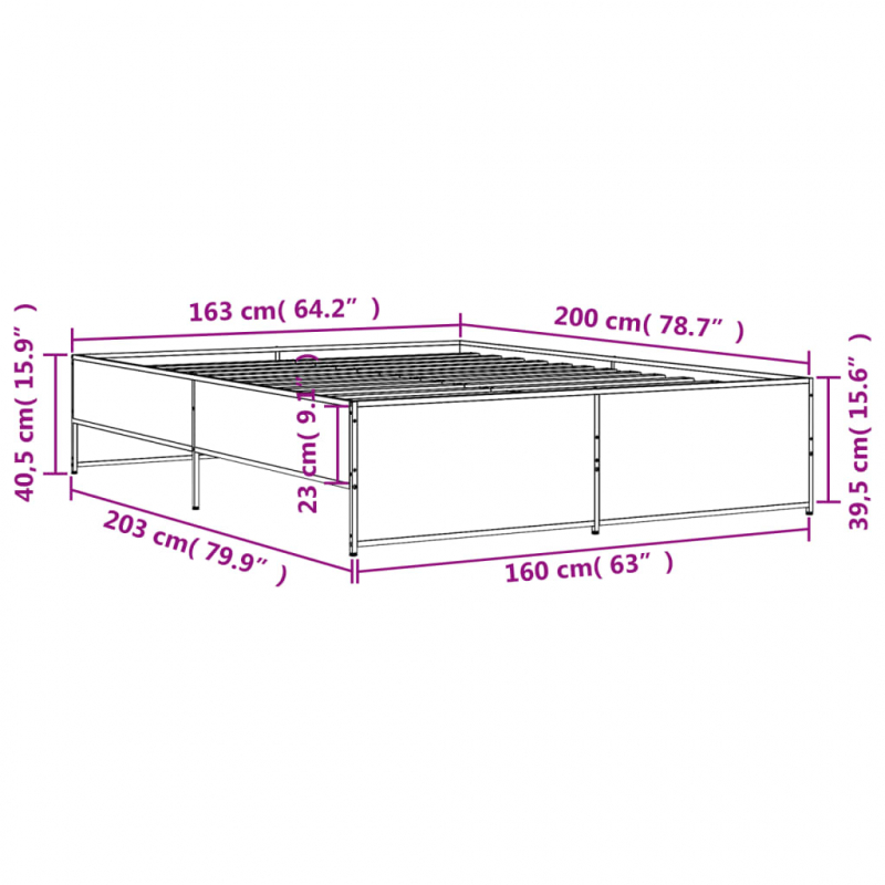 Bettgestell Grau Sonoma 160x200 cm Holzwerkstoff und Metall