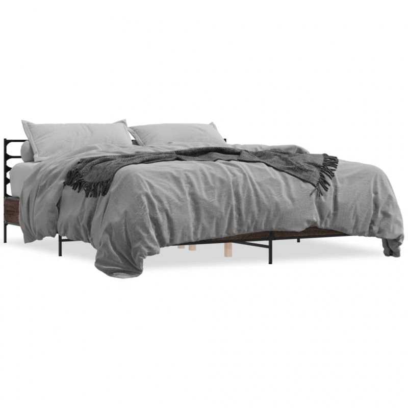 Bettgestell Braun Eichen-Optik 200x200 cm Holzwerkstoff Metall