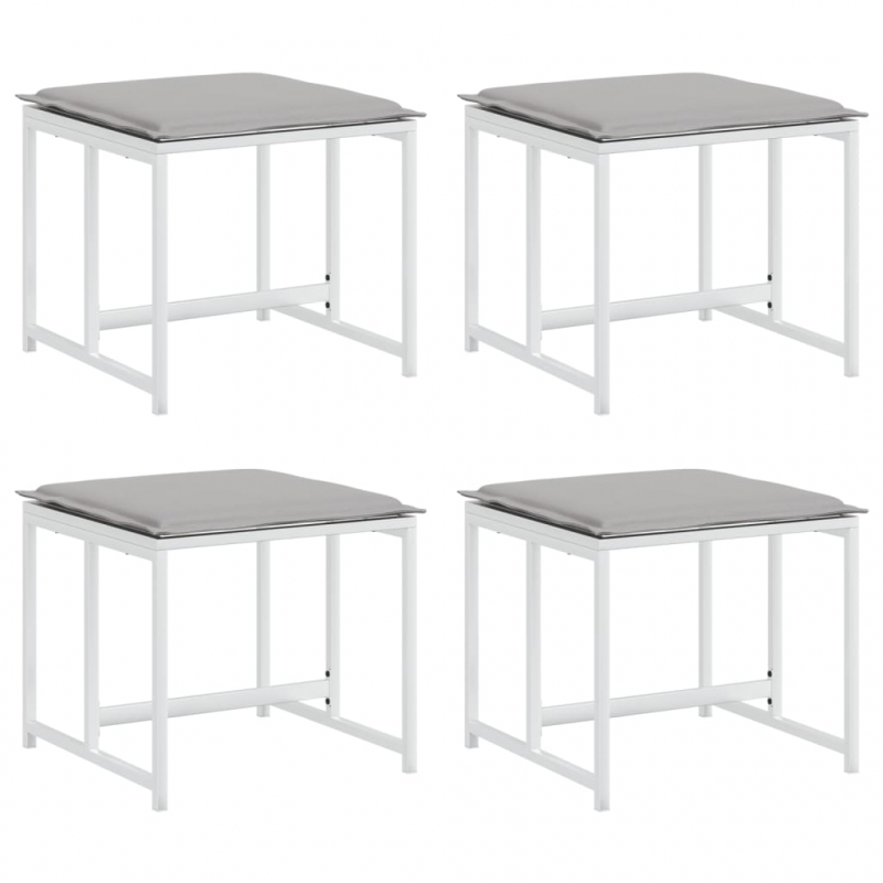 Gartenhocker mit Kissen 4 Stk. Weiß Stahl und Textilene