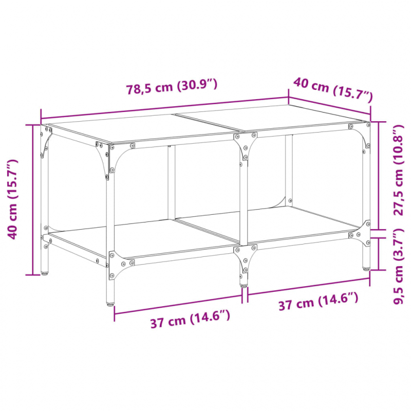 Couchtisch mit Glasplatte Schwarz 78,5x40x40 cm Stahl