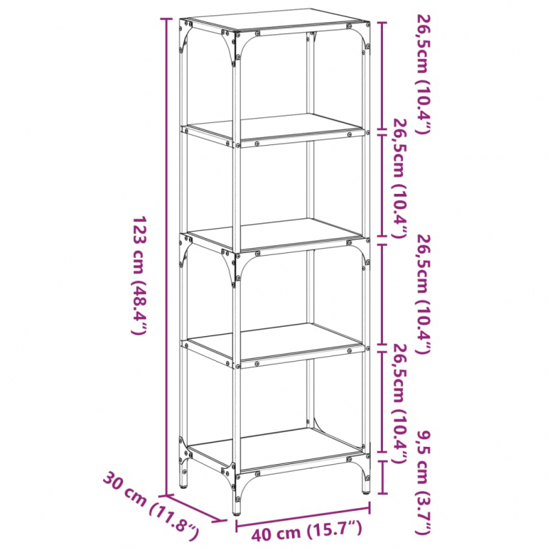 Regal mit Glasböden Transparent 40x30x123 cm Stahl
