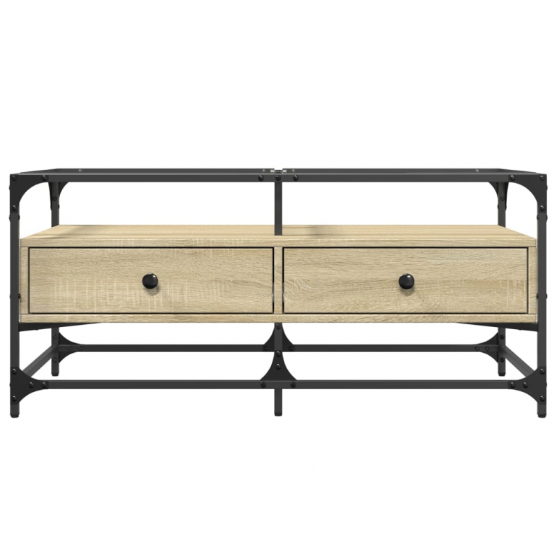 Couchtisch mit Glasplatte Sonoma-Eiche 98,5x50x45 cm Stahl